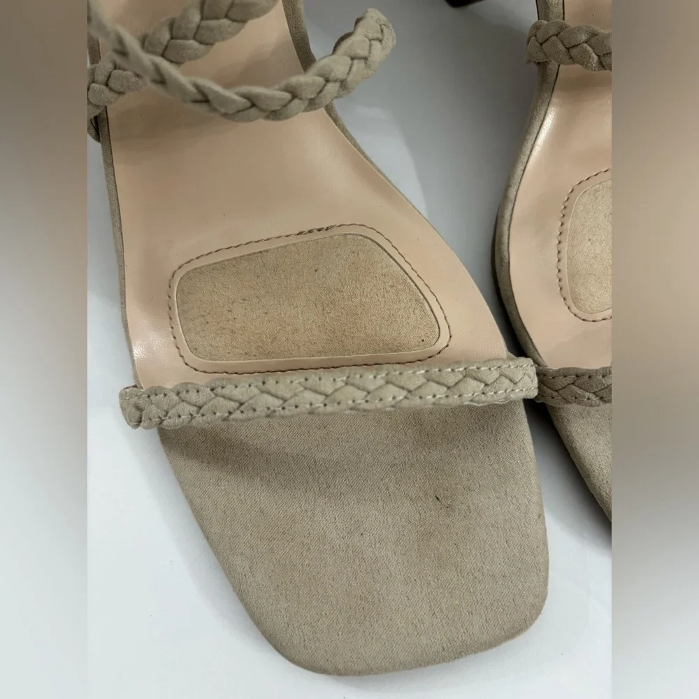 Joie Felina Women Beige Braided Open Toe Strappy Block Heel Sandals Size 9.5